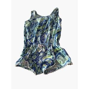 Lilly Pulitzer Girls Romper Size 4-5 Blue Green Pockets